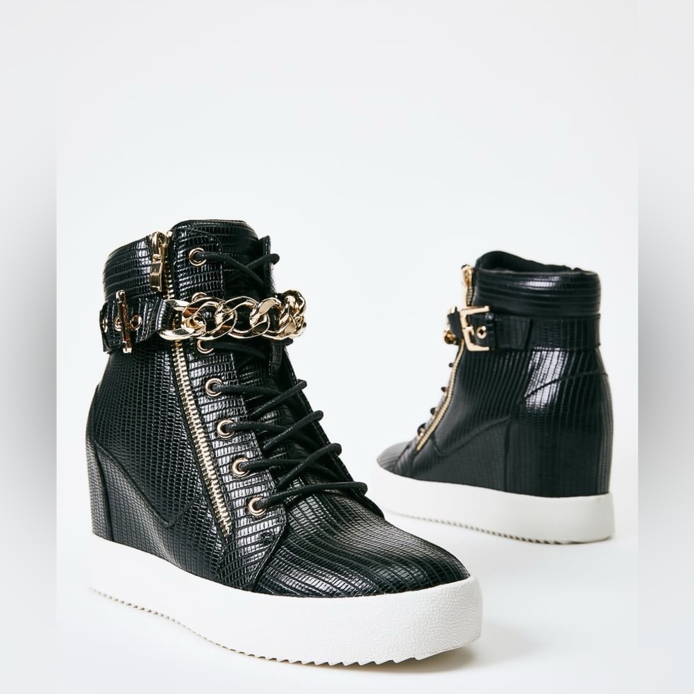 ShoeDazzle Aleale High Top Wedge Sneaker-Black NWT